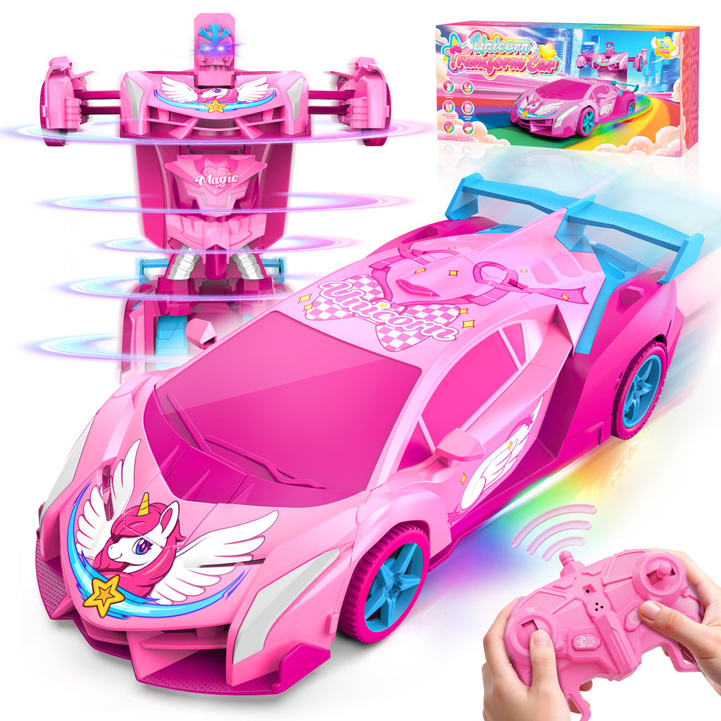Atvuaey RC Car Transform Robot, 360° Rotation, 1:18 Remote Control Cars for Kids, 2 Rechargeable Battery, Gifts Toys for Girls 3-12