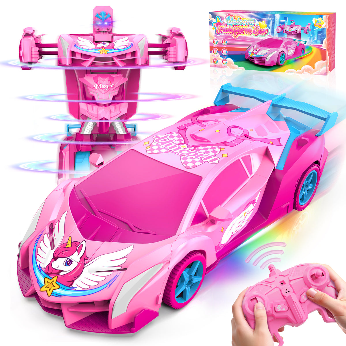 Atvuaey RC Car Transform Robot, 360° Rotation, 1:18 Remote Control Cars for Kids, 2 Rechargeable Battery, Gifts Toys for Girls 3-12