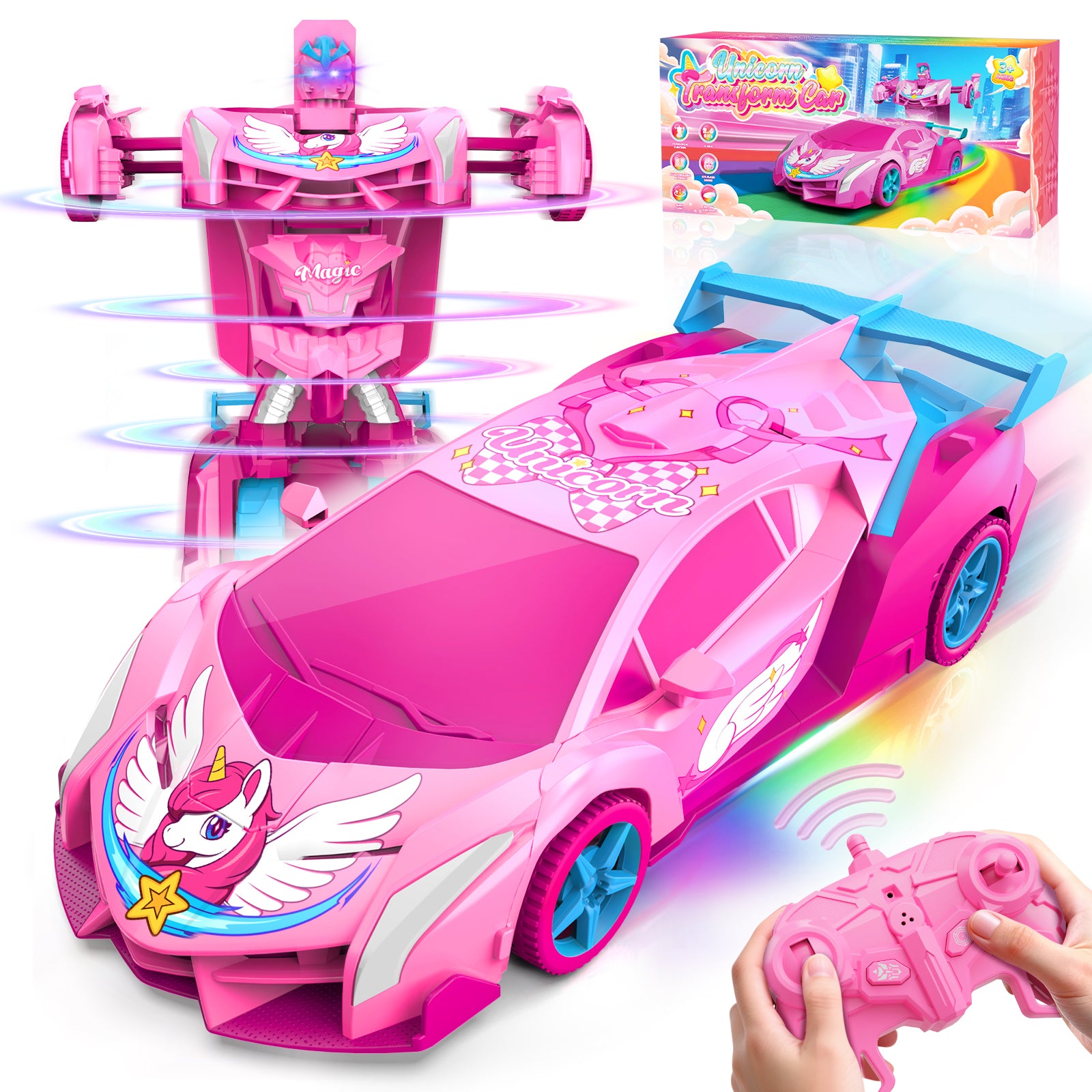 Atvuaey RC Car Transform Robot, 360° Rotation, 1:18 Remote Control Cars for Kids, 2 Rechargeable Battery, Gifts Toys for Girls 3-12