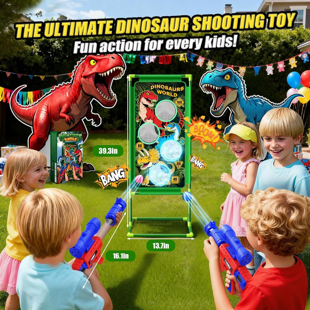 Atvuaey Dinosaur Foam Ball Launcher Toy,Shooting Target Game 2 Air Pump Launchers 24 Soft Balls,Outdoor Active Play Toys,Gifts for Boys Girls Age 3-12