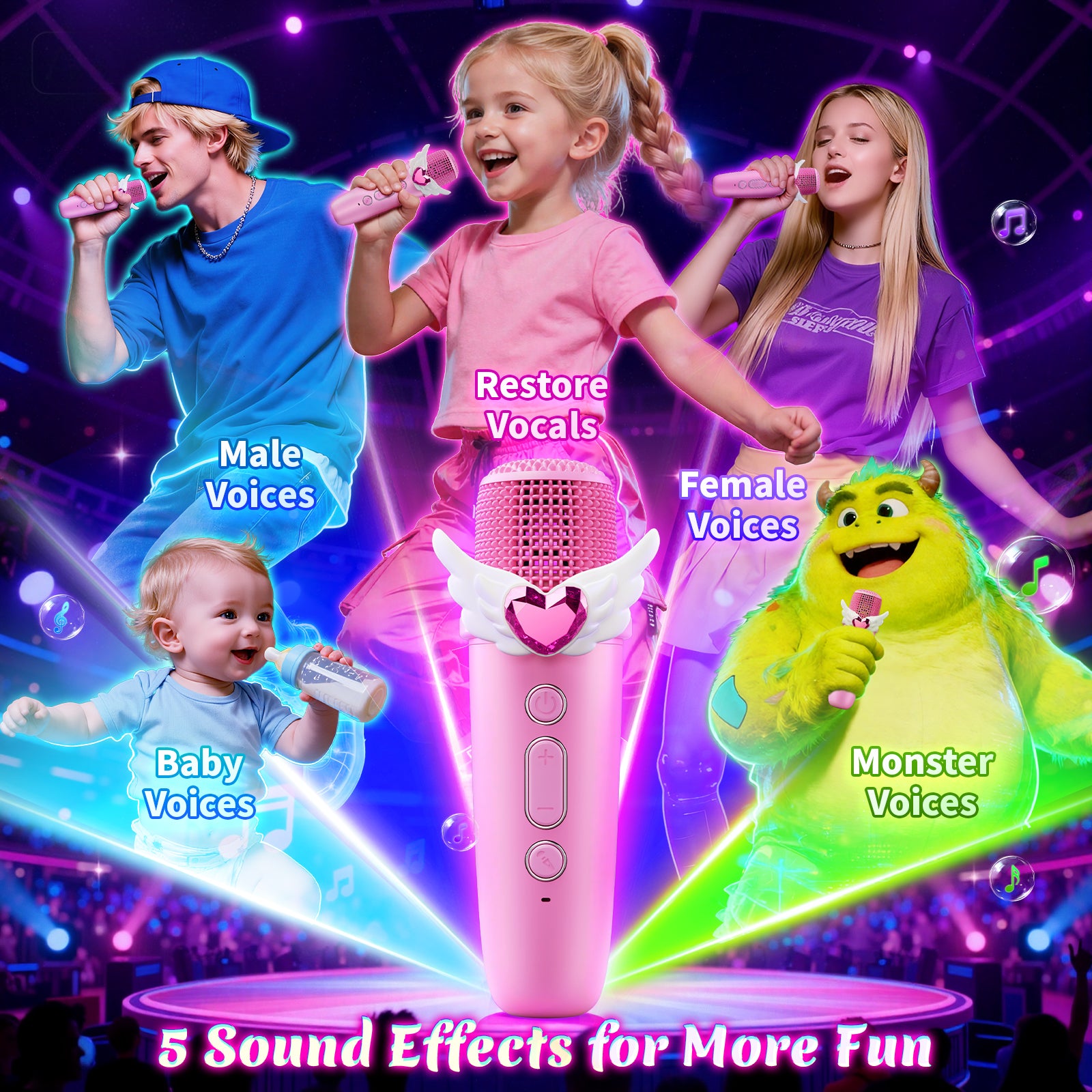 Atvuaey Mini Karaoke Machine for Kids, Wings and Castle Light Show Singing Set with 2 Microphones, Christmas Birthday Gifts for Girls and Boys