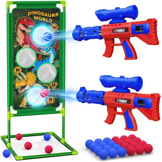 Atvuaey Dinosaur Foam Ball Launcher Toy,Shooting Target Game 2 Air Pump Launchers 24 Soft Balls,Outdoor Active Play Toys,Gifts for Boys Girls Age 3-12