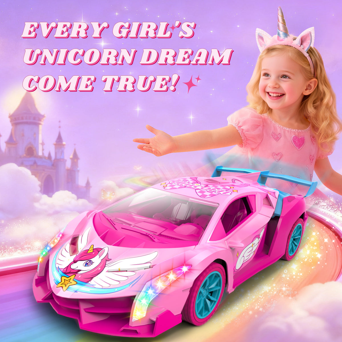 Atvuaey Remote Control Car for Kids, 1:18 Drift RC Cars Toy with LED Lights, Birthday Gifts for Boys Girls Age 3-12 Pink
