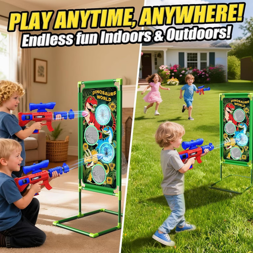 Atvuaey Dinosaur Foam Ball Launcher Toy,Shooting Target Game 2 Air Pump Launchers 24 Soft Balls,Outdoor Active Play Toys,Gifts for Boys Girls Age 3-12