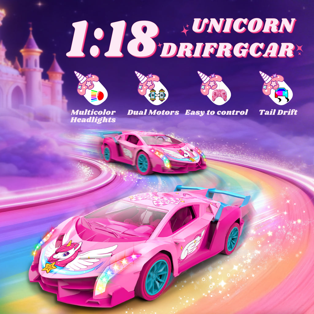 Atvuaey Remote Control Car for Kids, 1:18 Drift RC Cars Toy with LED Lights, Birthday Gifts for Boys Girls Age 3-12 Pink
