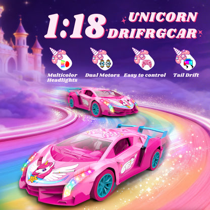 Atvuaey Remote Control Car for Kids, 1:18 Drift RC Cars Toy with LED Lights, Birthday Gifts for Boys Girls Age 3-12 Pink