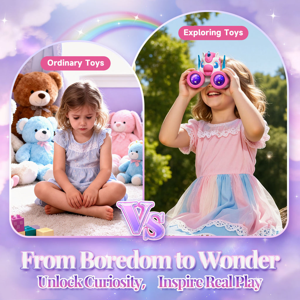 Atvuaey Unicorn Binoculars for Kids with Neck Strap, Outdoor Toys for Kids Ages 3-12, Toddler Camping and Nature Toys, Bird Watching Gear