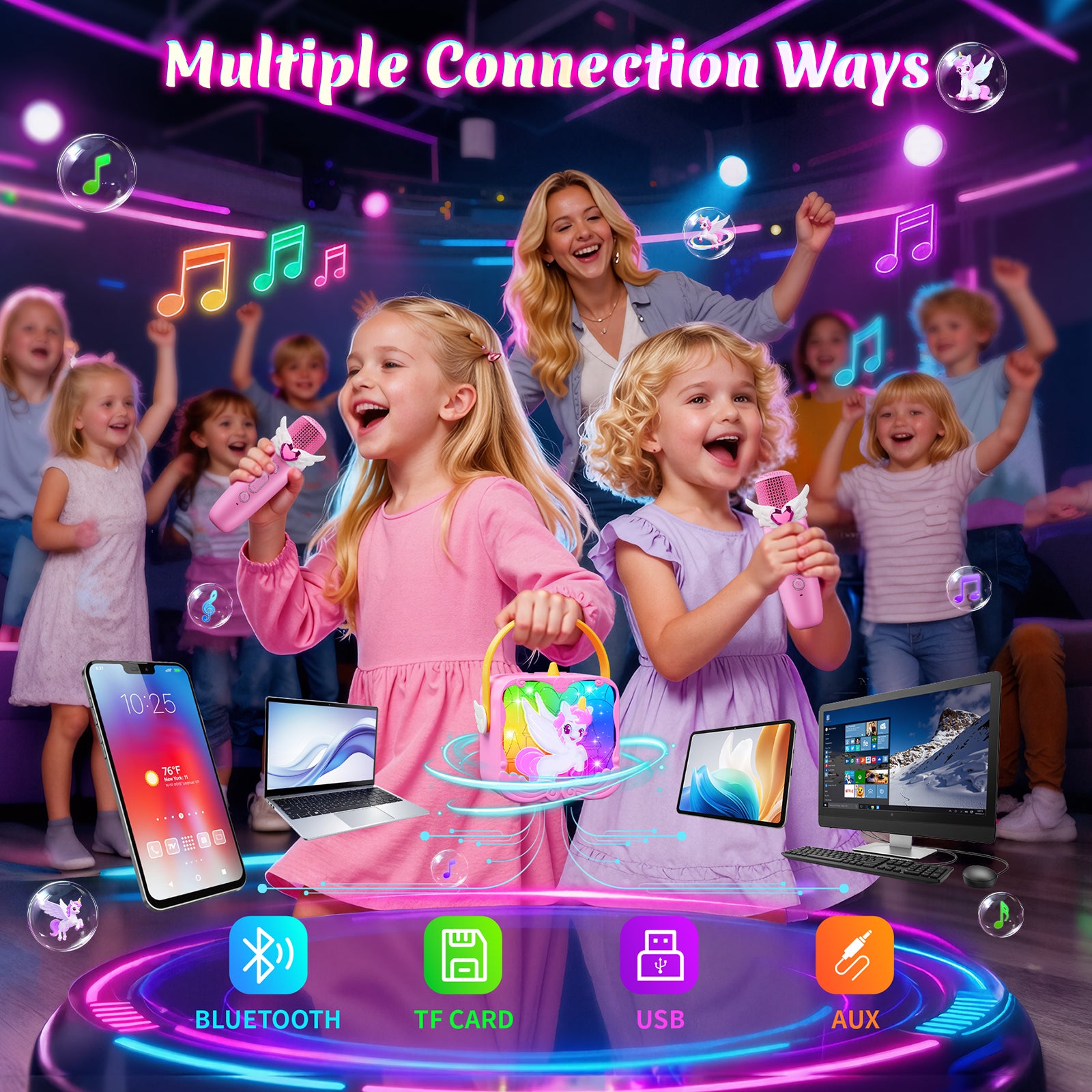 Atvuaey Mini Karaoke Machine for Kids, Wings and Castle Light Show Singing Set with 2 Microphones, Christmas Birthday Gifts for Girls and Boys
