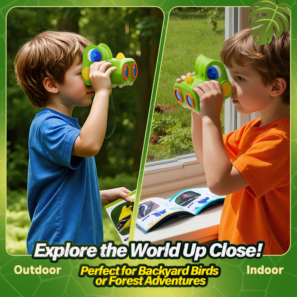 Atvuaey Kids Binoculars, Dinosaur Binoculars for Kids with Compass and Bird Watching Manual, Outdoor Learning Gear for Ages 3 to 12