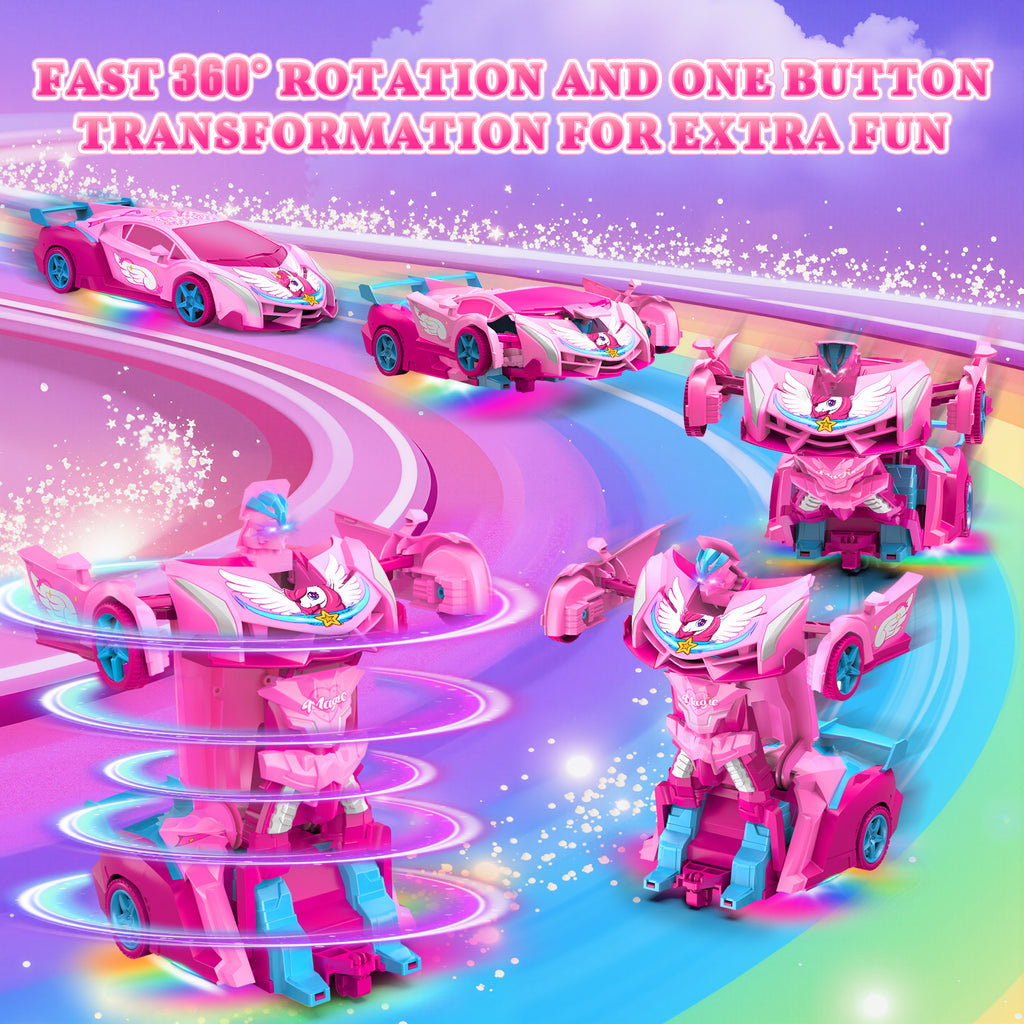 Atvuaey RC Car Transform Robot, 360° Rotation, 1:18 Remote Control Cars for Kids, 2 Rechargeable Battery, Gifts Toys for Girls 3-12