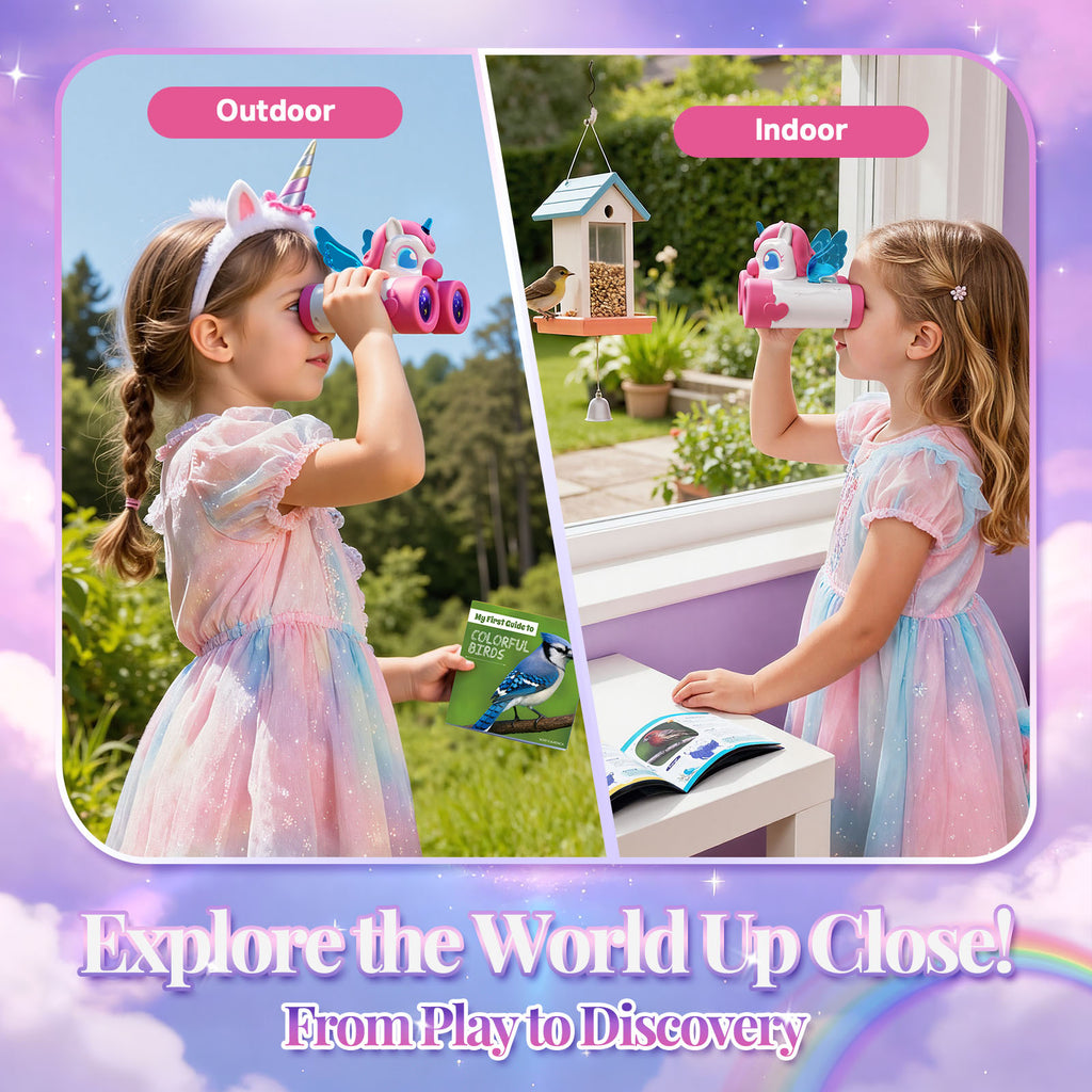 Atvuaey Unicorn Binoculars for Kids with Neck Strap, Outdoor Toys for Kids Ages 3-12, Toddler Camping and Nature Toys, Bird Watching Gear