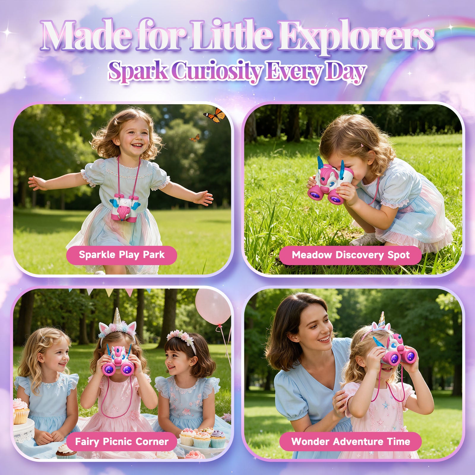 Atvuaey Unicorn Binoculars for Kids with Neck Strap, Outdoor Toys for Kids Ages 3-12, Toddler Camping and Nature Toys, Bird Watching Gear