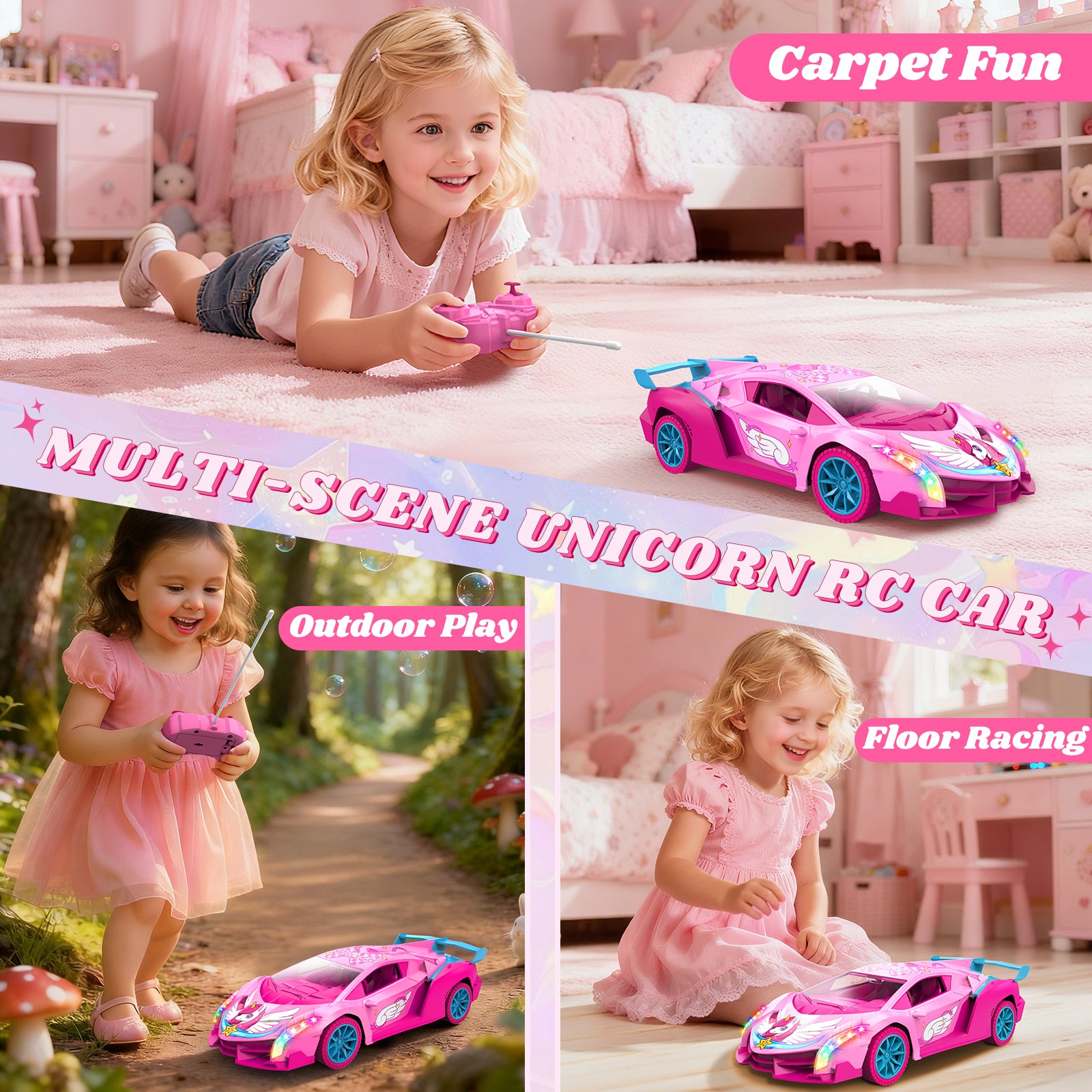 Atvuaey Remote Control Car for Kids, 1:18 Drift RC Cars Toy with LED Lights, Birthday Gifts for Boys Girls Age 3-12 Pink