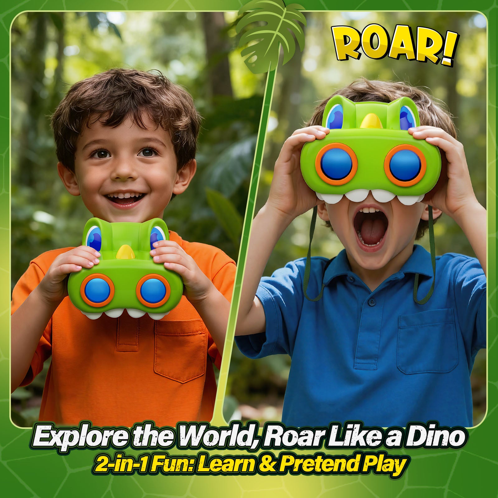 Atvuaey Kids Binoculars, Dinosaur Binoculars for Kids with Compass and Bird Watching Manual, Outdoor Learning Gear for Ages 3 to 12