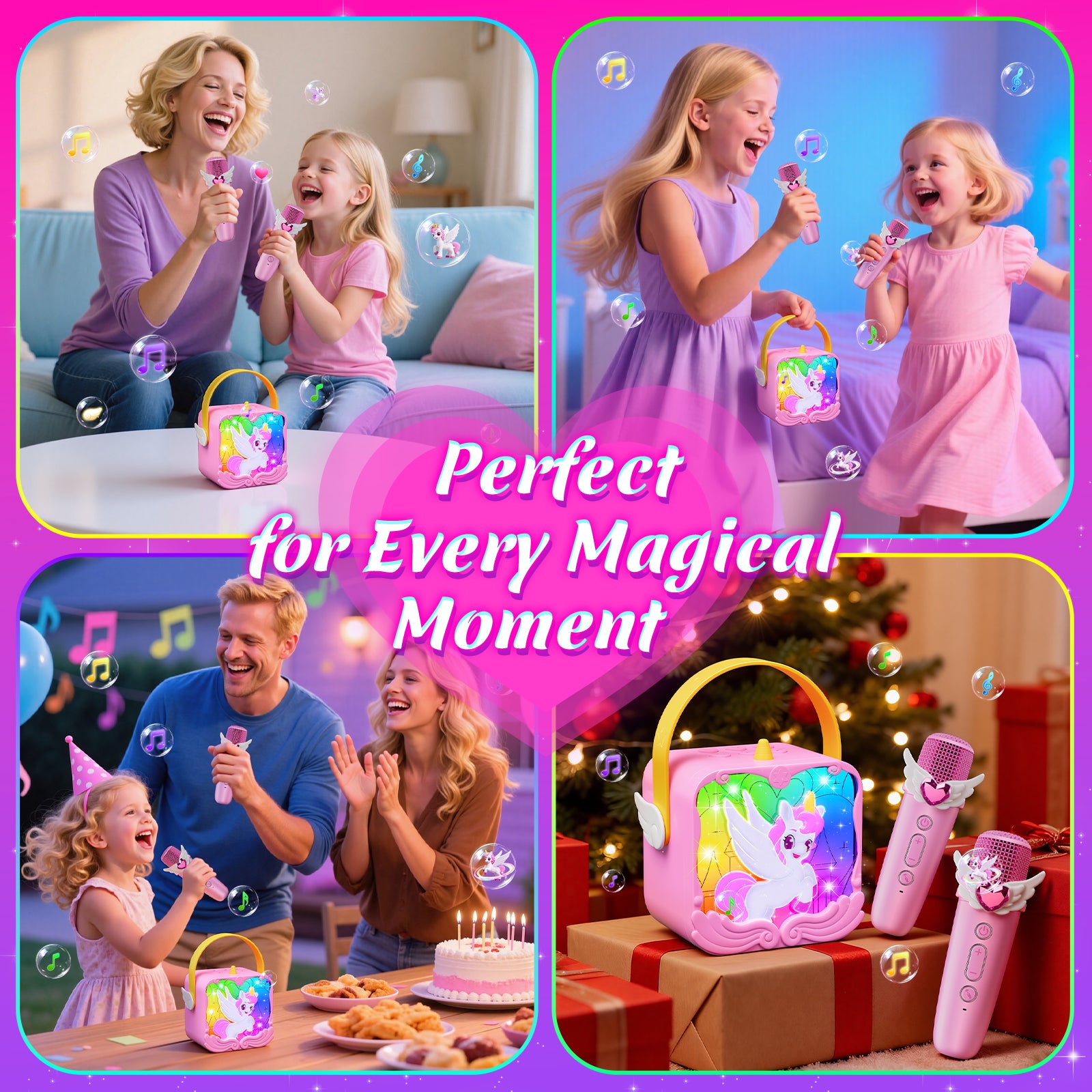 Atvuaey Mini Karaoke Machine for Kids, Wings and Castle Light Show Singing Set with 2 Microphones, Christmas Birthday Gifts for Girls and Boys