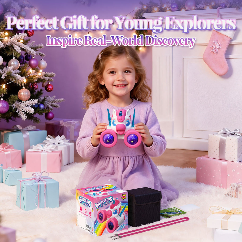 Atvuaey Unicorn Binoculars for Kids with Neck Strap, Outdoor Toys for Kids Ages 3-12, Toddler Camping and Nature Toys, Bird Watching Gear