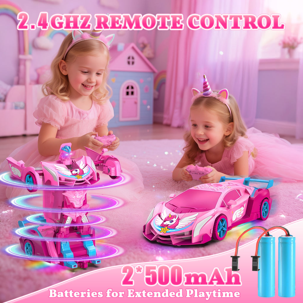 Atvuaey RC Car Transform Robot, 360° Rotation, 1:18 Remote Control Cars for Kids, 2 Rechargeable Battery, Gifts Toys for Girls 3-12