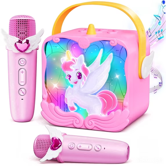 Atvuaey Mini Karaoke Machine for Kids, Wings and Castle Light Show Singing Set with 2 Microphones, Christmas Birthday Gifts for Girls and Boys