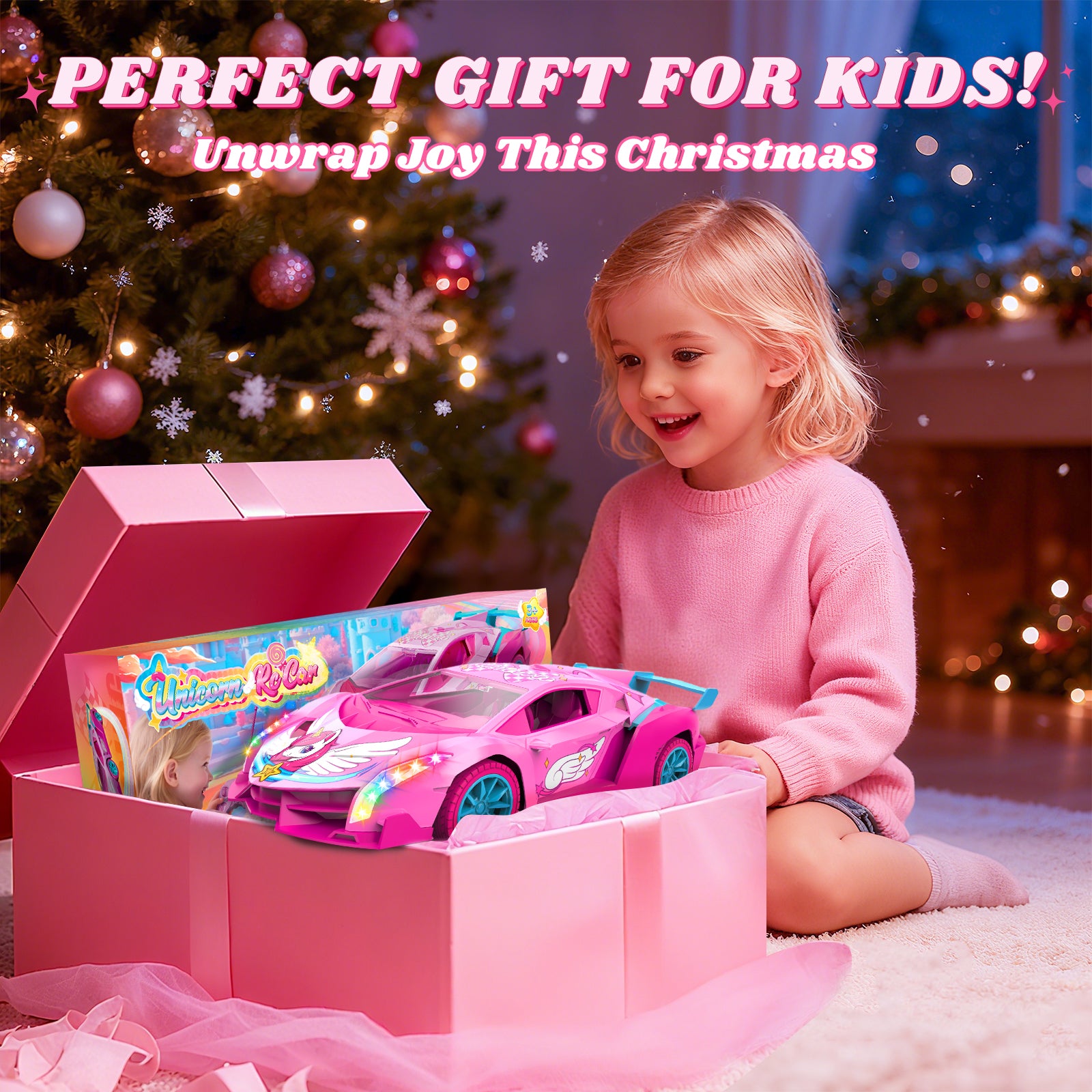 Atvuaey Remote Control Car for Kids, 1:18 Drift RC Cars Toy with LED Lights, Birthday Gifts for Boys Girls Age 3-12 Pink