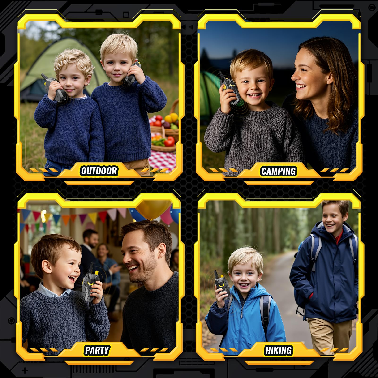 Atvuaey Walkie Talkies for Kids, 2 Pack, Flashing LED Lights, Push-to-Talk, Long Range, Gifts Toys for Boys 3-12